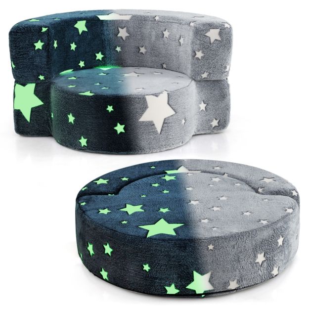 Glow-in-the-Dark 2-in-1 Toddler Sofa with Washable Flannel Cover