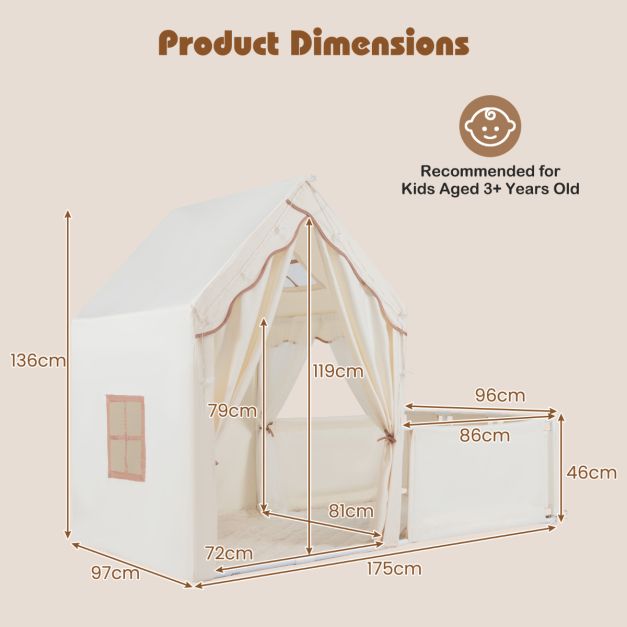Kids 2-in-1 Play Tent with Playpen & Soft Washable Cotton Mat