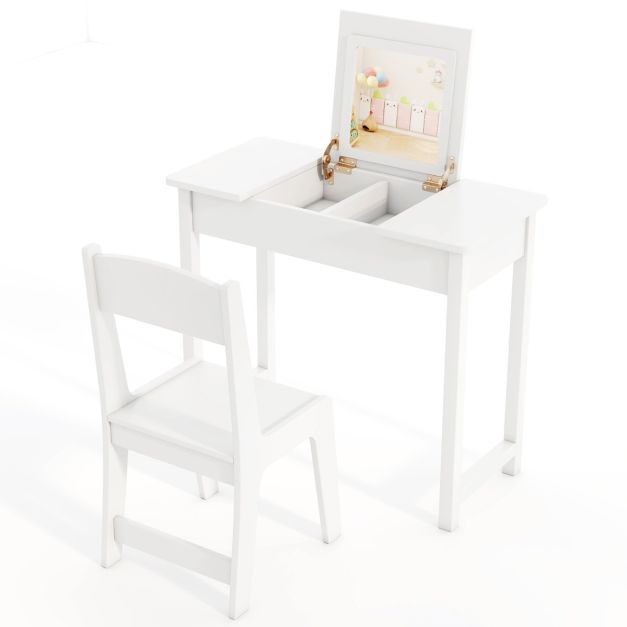 Kids 2-in-1 Vanity Table & Chair with Flip Mirror and Hidden Storage