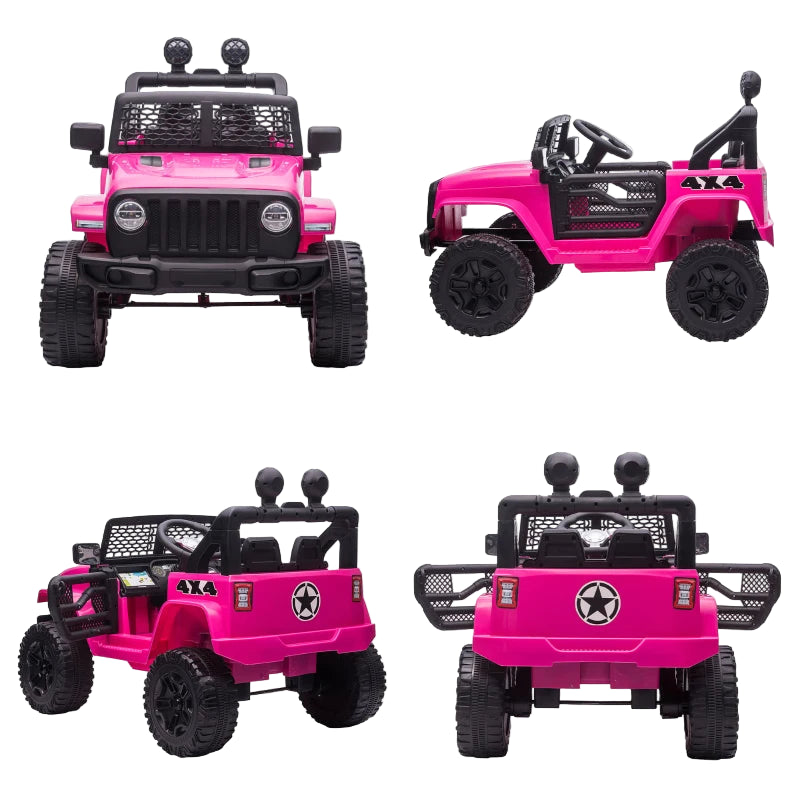 Pink 12V Ride-On Car for Kids with Remote Control, Horn, Lights & Suspension Wheels