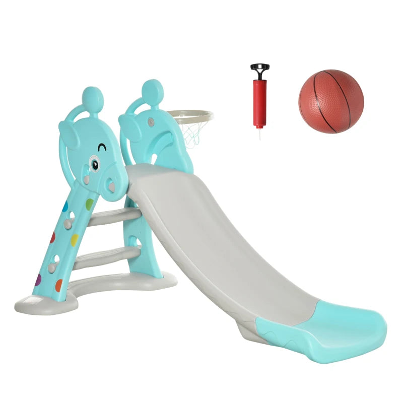 Freestanding 2-in-1 Kids Slide with Basketball Hoop – Deer Shape, Blue, 18m-4y