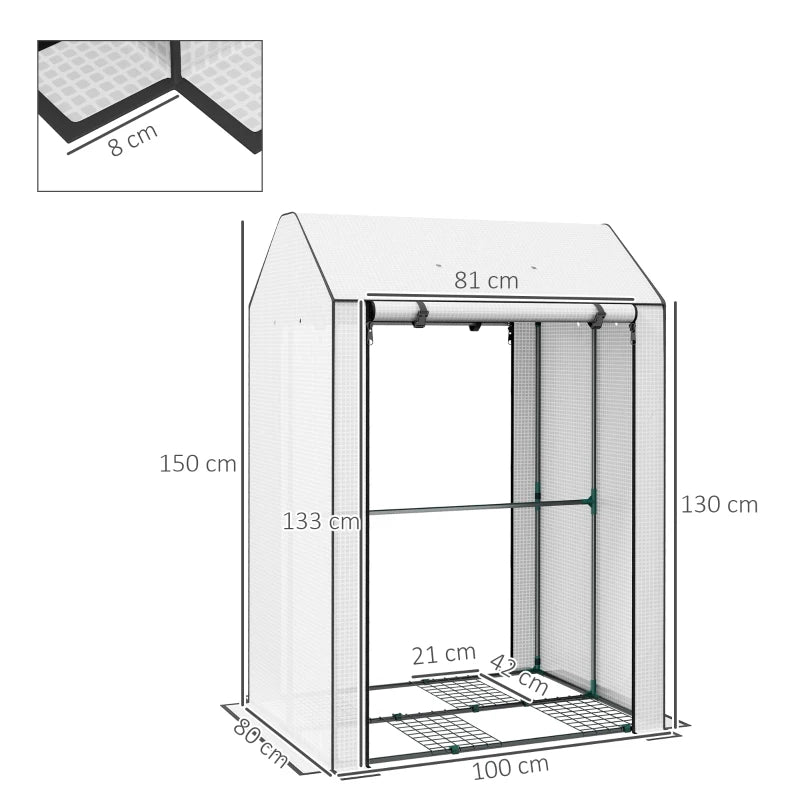 Mini Greenhouse with 4 Shelves & Roll-Up Door, Portable Grow House for Plants, 100x80x150 cm
