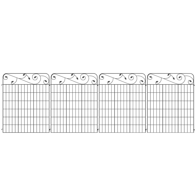 Outdoor Metal Picket Fence Border, 4PCS, 43in x 11.5ft, Rustproof Black Edging