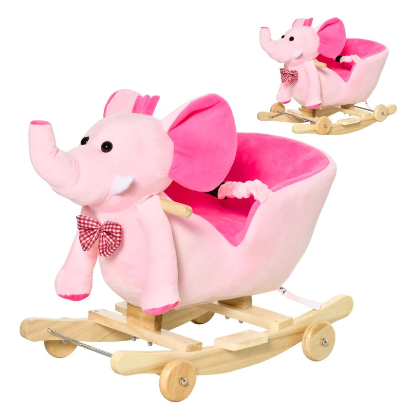 Baby Ride-On Rocking Elephant & Horse Toy with Wheels, Music & Plush Seat, 18+ Months
