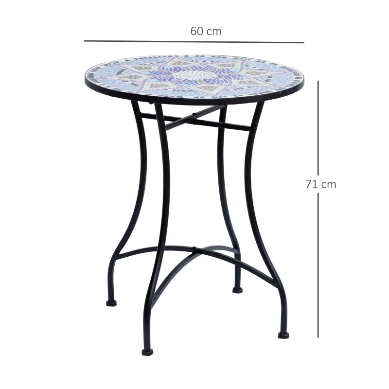 Outdoor Mosaic Round Garden Table, 60cm Ceramic Top Patio Bistro Coffee Side Table