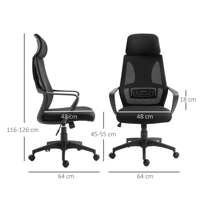 Black Mesh Office Chair with Headrest & Adjustable Height