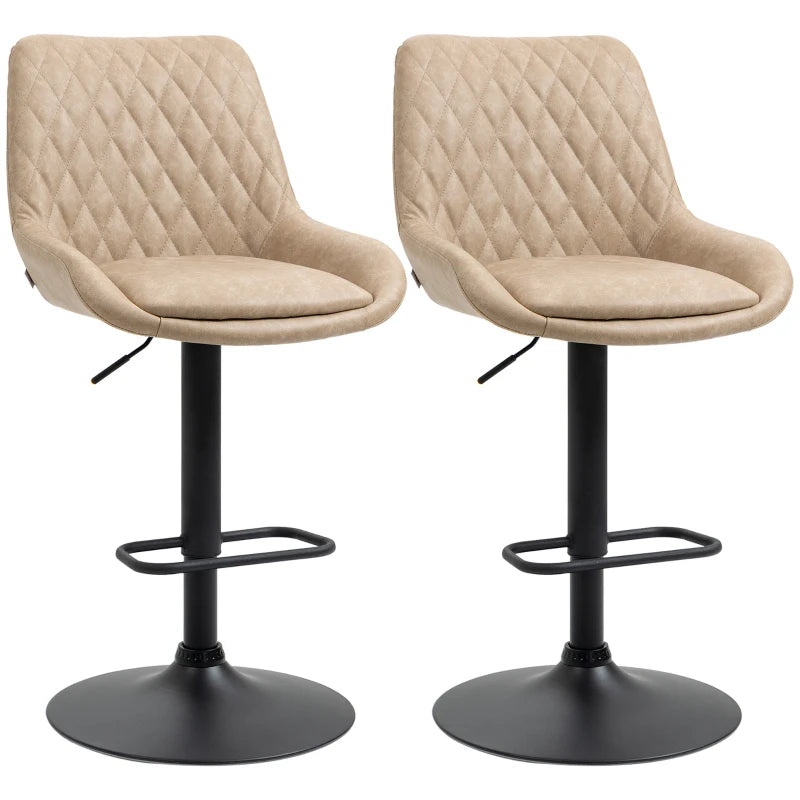 Adjustable Retro Bar Stools Set of 2, Upholstered with Back & Swivel Seat