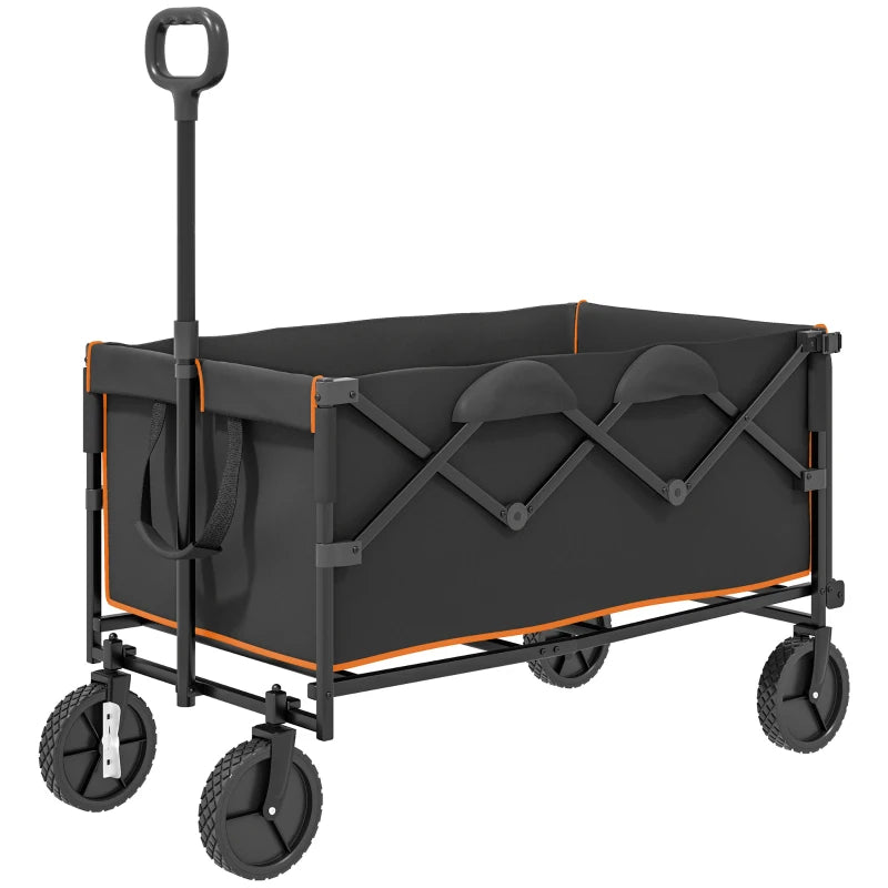 Folding 160L Festival Trolley with Tailgate, Adjustable Handle & Carry Bag – Black & Orange