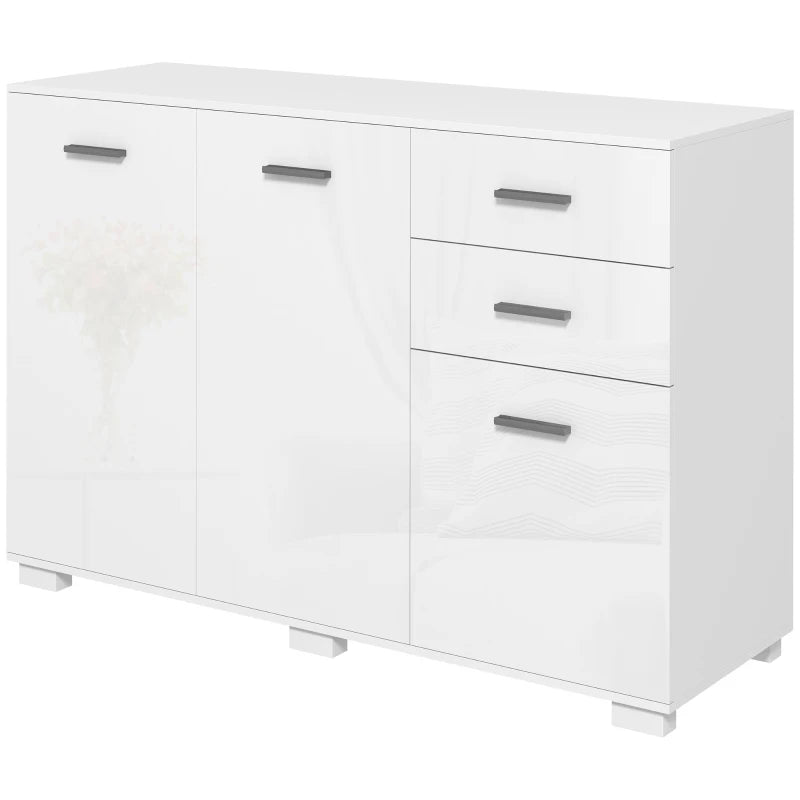 Kitchen Sideboard in High Gloss White with 2 Drawers & 3-Door Storage