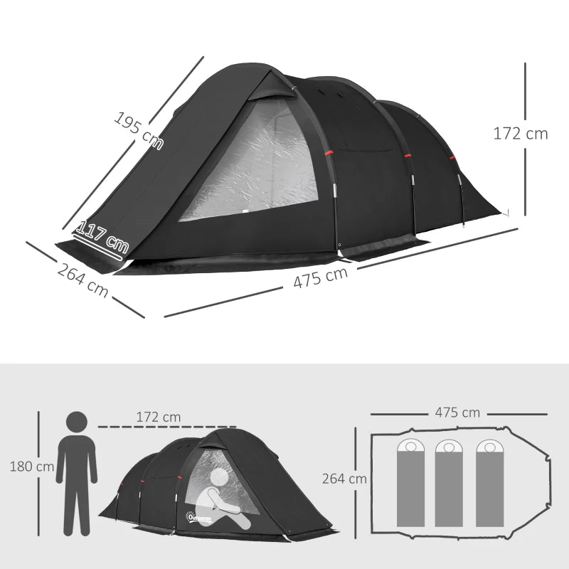 3-4 Person Tunnel Tent with Carry Bag – Outdoor Camping Tent