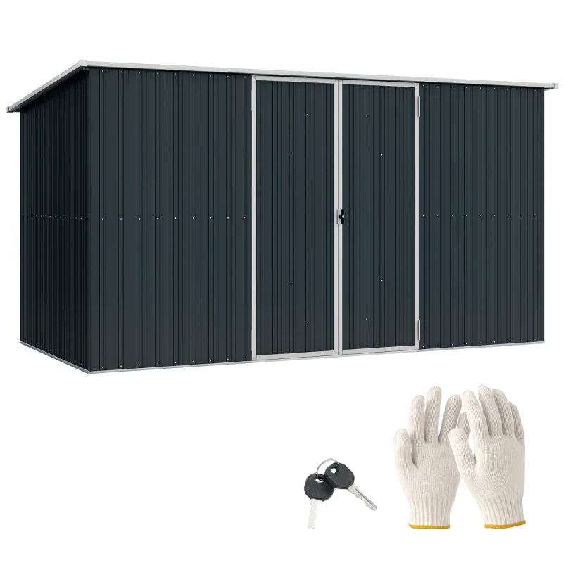 Large 11x5.6ft Metal Garden Storage Shed, Lockable Outdoor Tool Shed in Grey Steel