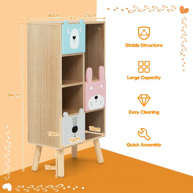 3-Drawer Kids Storage Cabinet with 4 Open Compartments for Toys