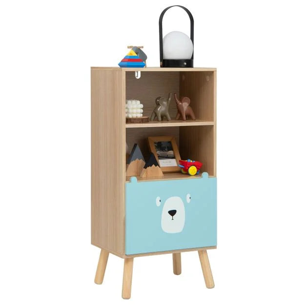 Wooden 3-Tier Kids Storage Shelf with Storage Drawer