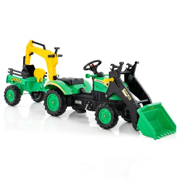 Kids 3-in-1 Pedal Excavator Ride-On Toy with Trailer