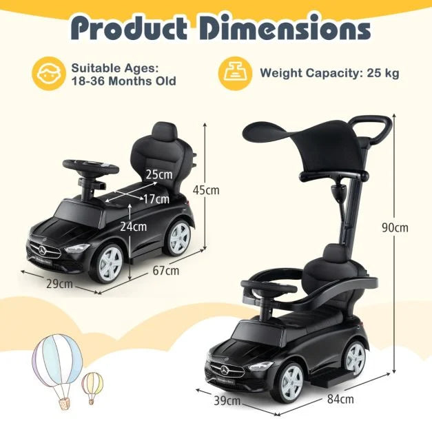 Kids 3-in-1 Push Ride-On Car | Adjustable Canopy & Steering