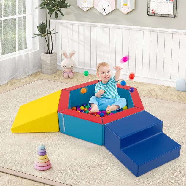 3-Piece Baby Foam Climbing Blocks Set with Ball Pit & Balls