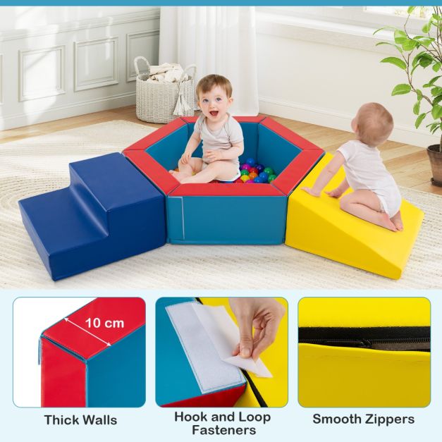 3-Piece Baby Foam Climbing Blocks Set with Ball Pit & Balls