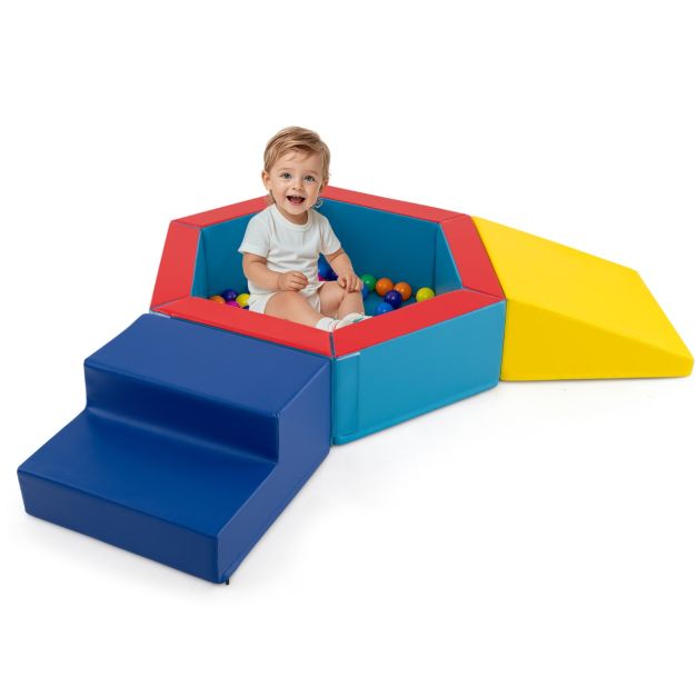 3-Piece Baby Foam Climbing Blocks Set with Ball Pit & Balls