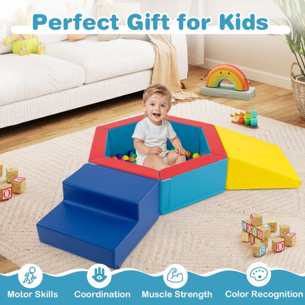3-Piece Baby Foam Climbing Blocks Set with Ball Pit & Balls