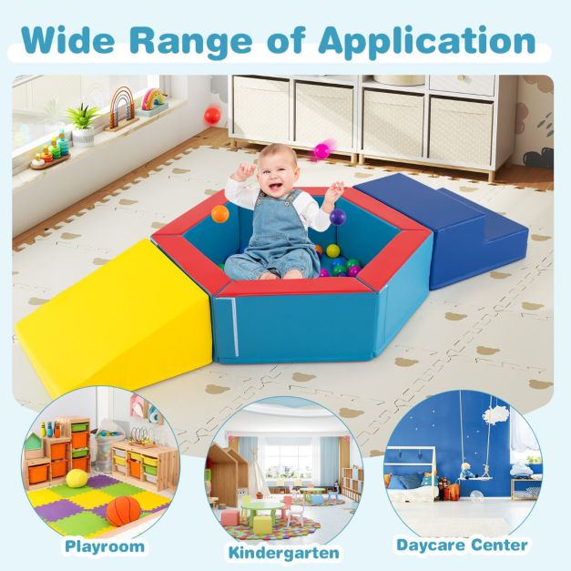 3-Piece Baby Foam Climbing Blocks Set with Ball Pit & Balls