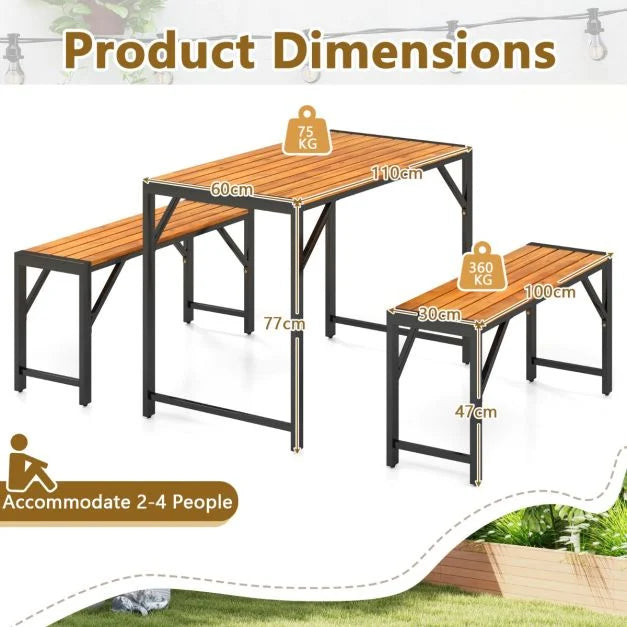 3-Piece Outdoor Dining Set for 4 – Table and Benches