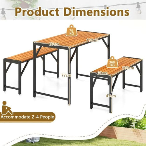 3-Piece Outdoor Dining Set for 4 – Table and Benches