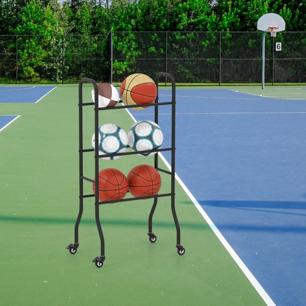 Basketball Rack 3-Tier with Metal Frame and 4 Universal Wheels