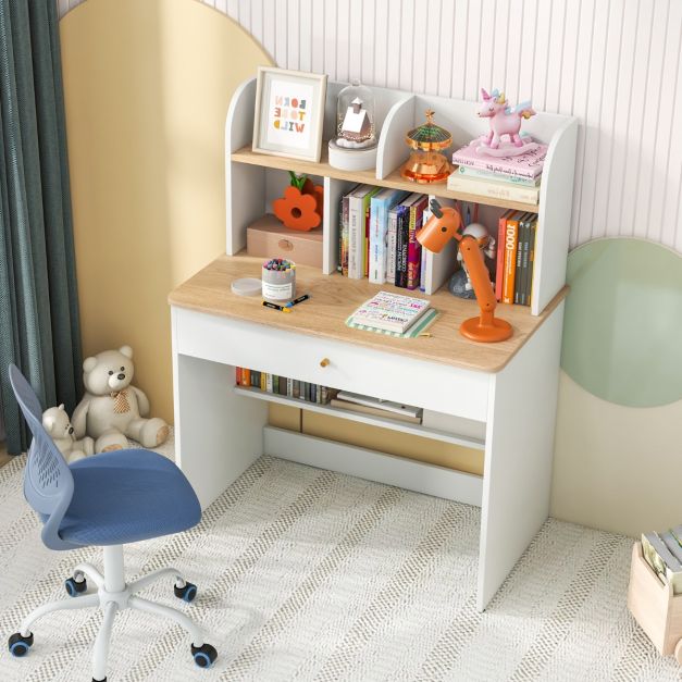Wooden Kids Study Desk with Hutch and Drawer Storage