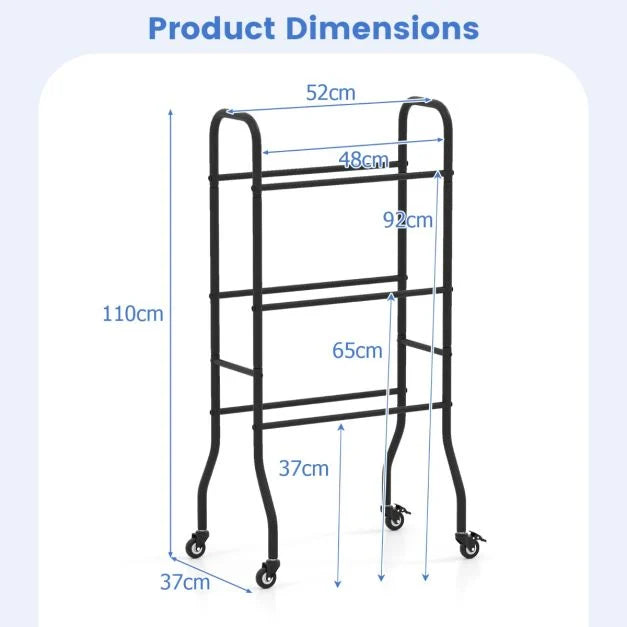 Basketball Rack 3-Tier with Metal Frame and 4 Universal Wheels