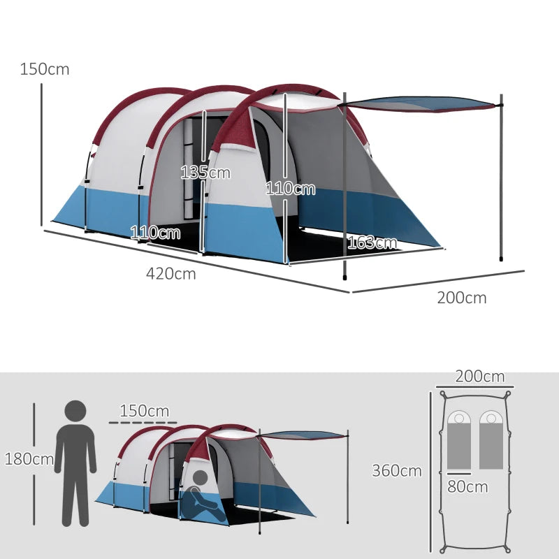 2-3 Person Tunnel Tent with Living Area & Waterproof Coating