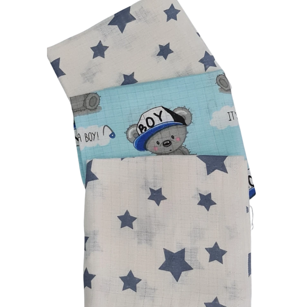 3 Pack Xl Large Printed Muslin Squares for Babies, Reusable 100% Cotton Nappy Cloths
