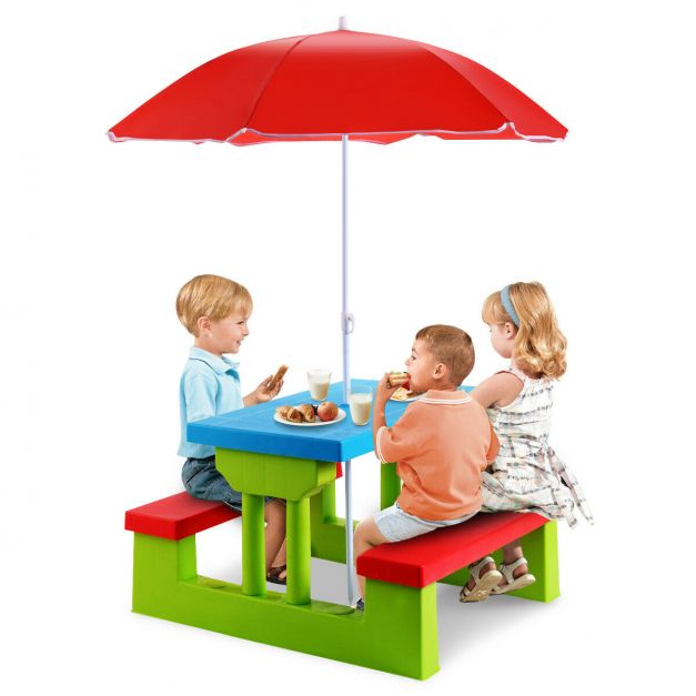 Kids Picnic Table Set for Backyard with Removable Sun Umbrella