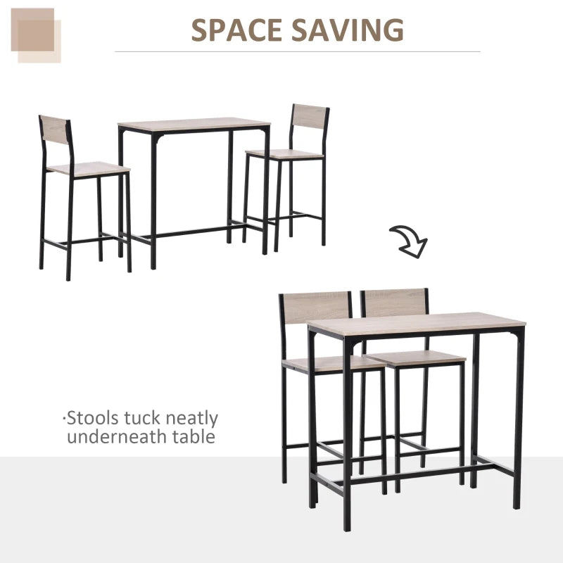 3-Piece Industrial Table & Stools Set, Oak Tone & Metal Frame