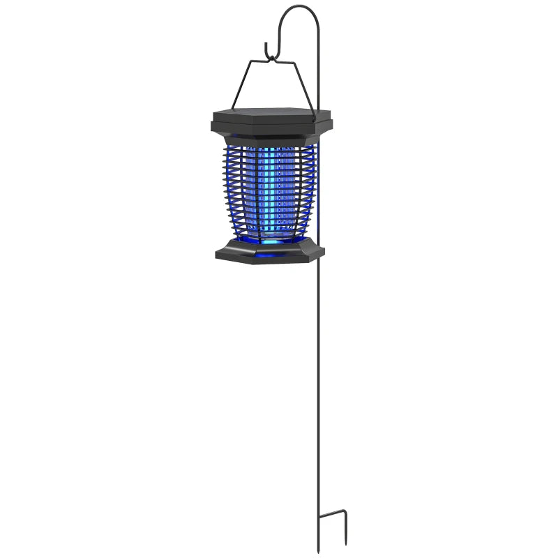 Electric 2-in-1 Fly Zapper with UVA Light, Solar & USB Rechargeable, Hanging Garden Lantern, Black