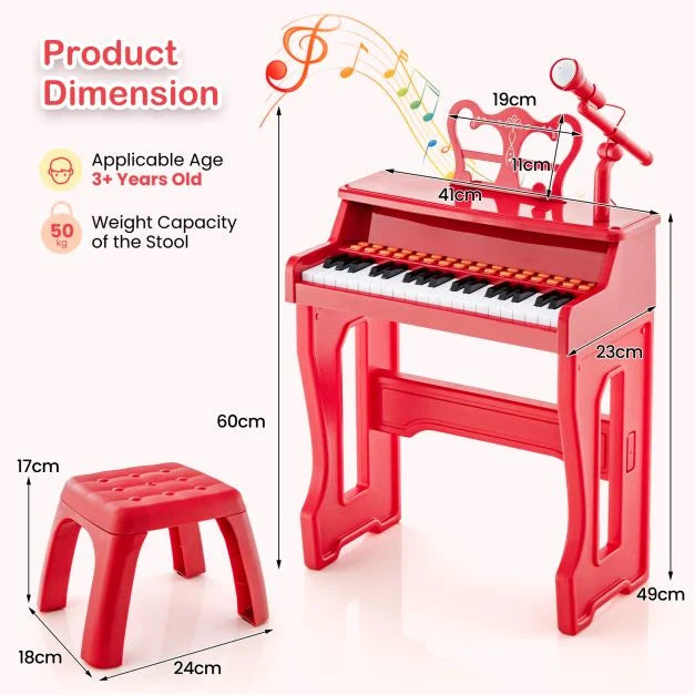 37-Key Musical Keyboard with Adjustable Microphone for Kids
