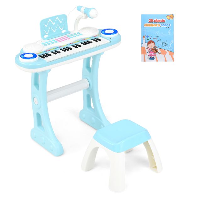 37-Key Electronic Kids Piano Toy with Detachable Legs and Matching Stool