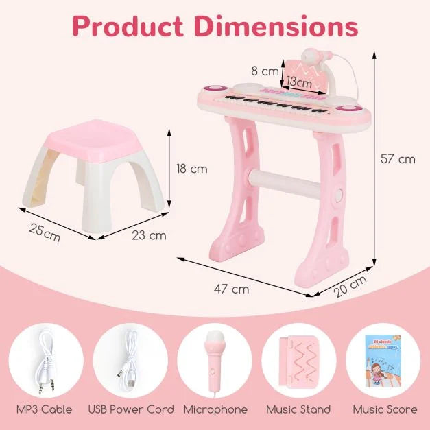 37-Key Electronic Kids Piano Toy with Detachable Legs and Matching Stool