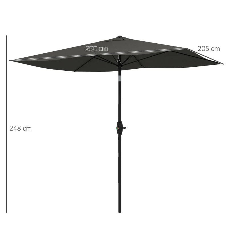 Outdoor market umbrella with crank, tilt, aluminium pole, 6 ribs, and dark grey canopy – 2x3m