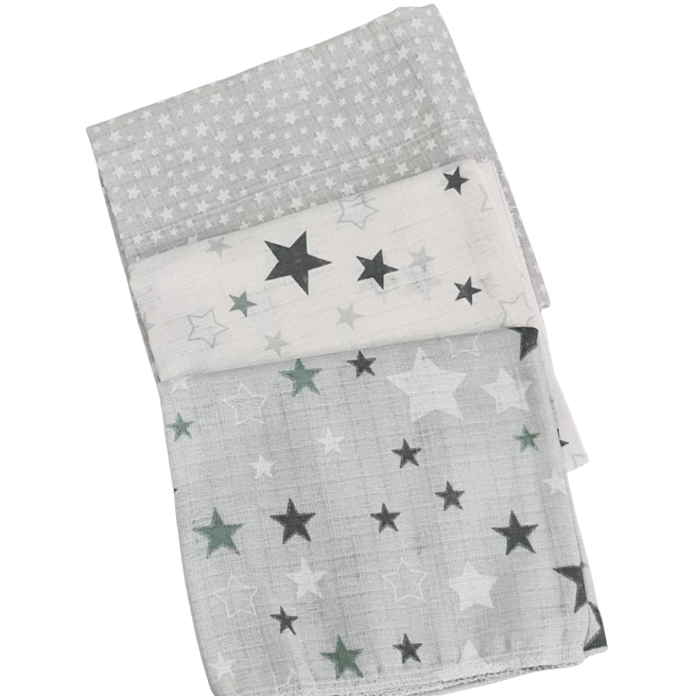 3 Pack Xl Large Printed Muslin Squares for Babies, Reusable 100% Cotton Nappy Cloths