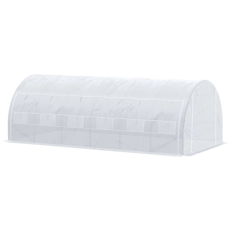Polytunnel Greenhouse with Roll-Up Side Walls, Zipped Door & Mesh Windows 6 x 3 x 2 m, White