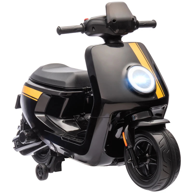 Black 6V Electric Ride-On Motorbike for Kids with Headlights, Music & Training Wheels