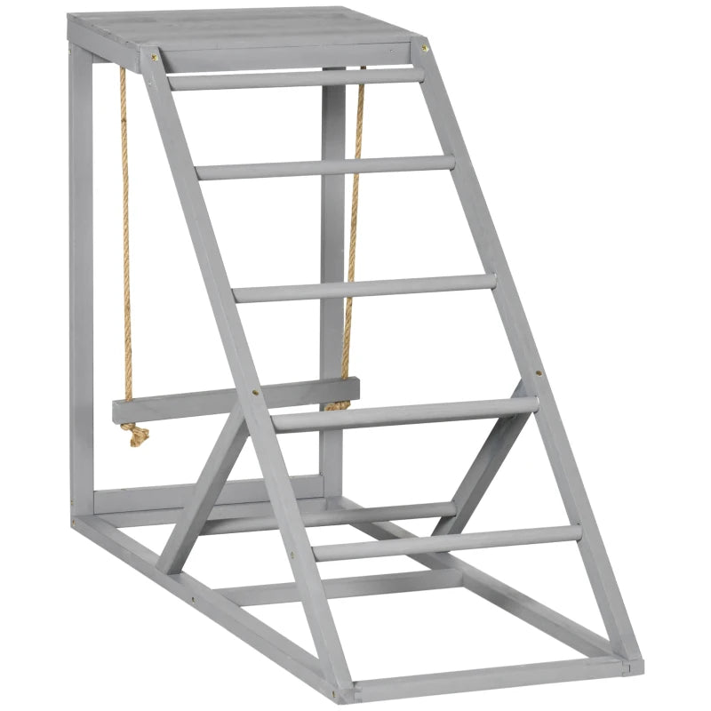 Wooden Chicken Toy with Swing and Ladder – Grey