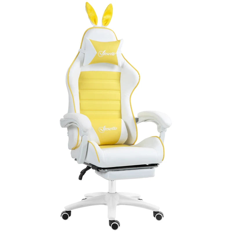 Yellow Gaming Chair with Footrest & Rabbit Ears