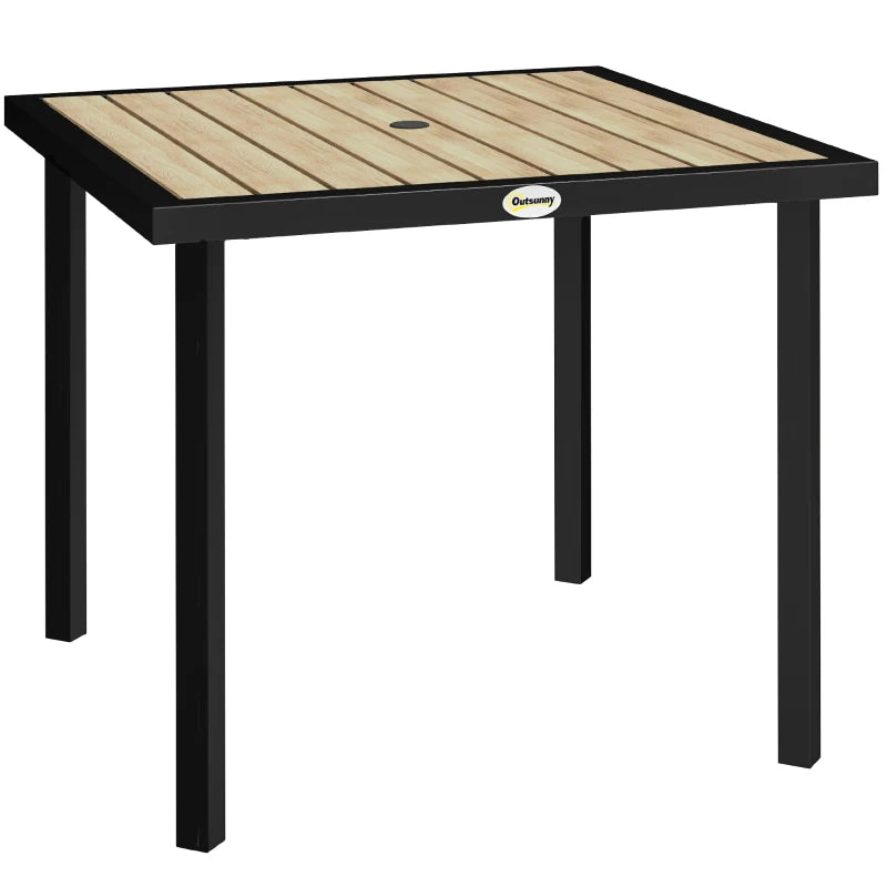 Square Garden Dining Table with 5.4cm Parasol Hole, Slatted Top & Metal Frame, 86x86cm