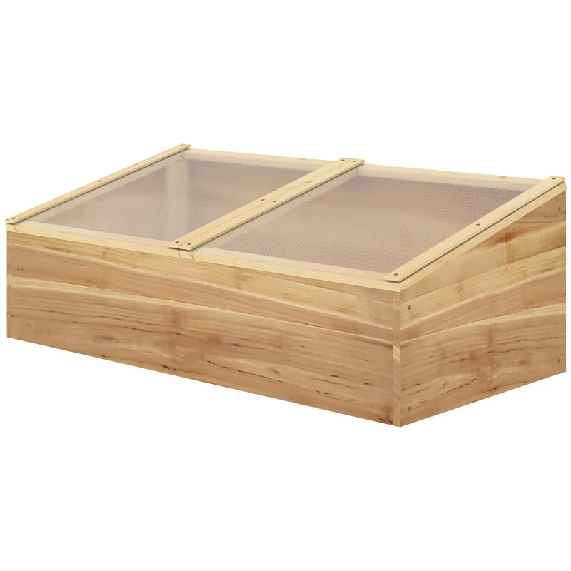Wooden Cold Frame Greenhouse with Openable Top Covers, Polycarbonate Panels for Plants – 100x50x36cm