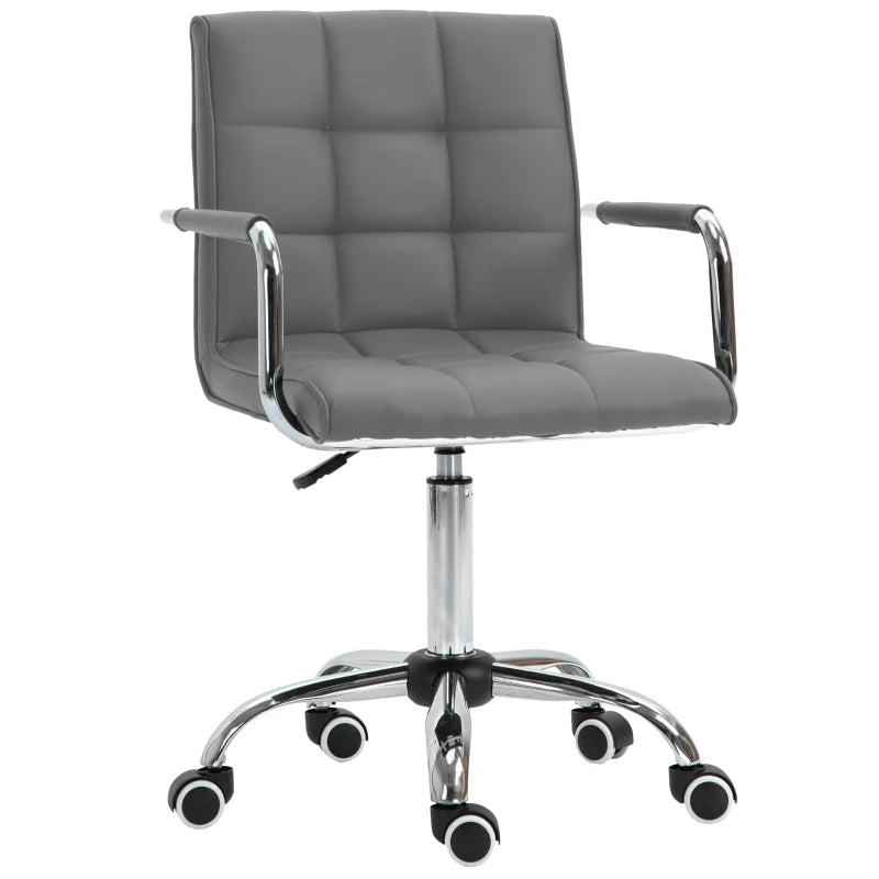 Desk Chair – Grey PU Leather, Swivel Wheels & Adjustable Height