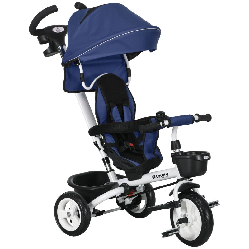 Baby Push Tricycle 6-in-1 with Parent Handle, Metal Frame – Dark Blue, 1 to 5 Years