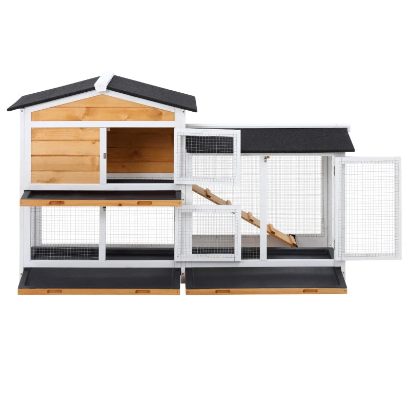 Wooden Rabbit & Guinea Pig Hutch, 2 Tier with Run – Yellow