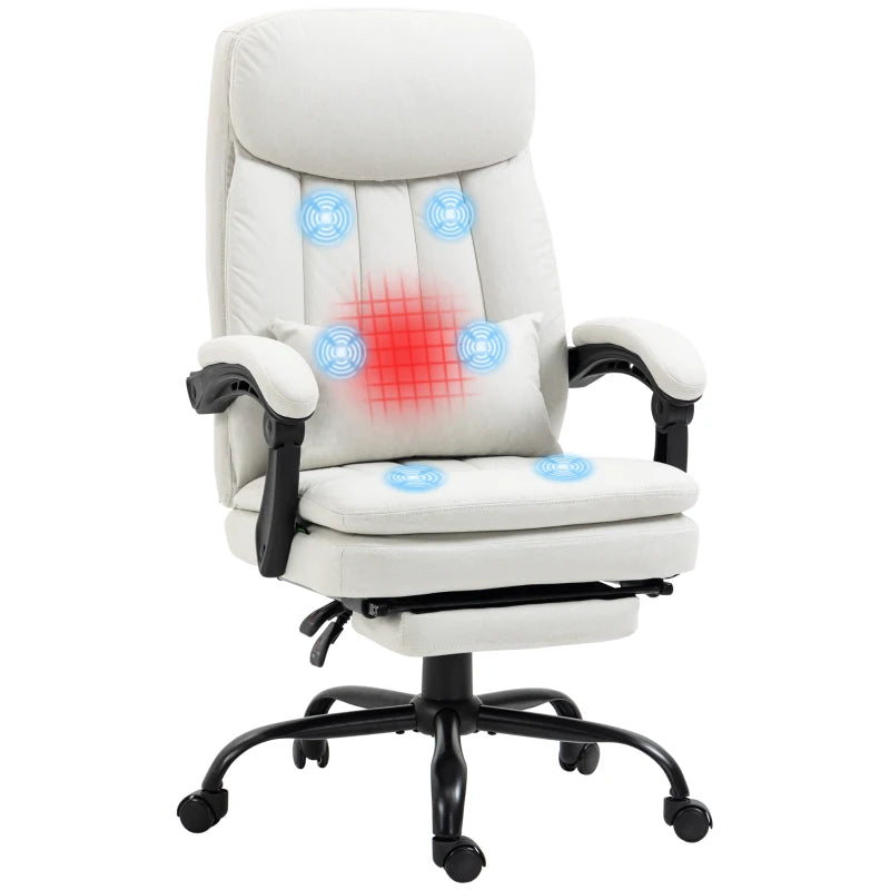 Reclining Office Chair with Lumbar Heating & Massage, Cream White