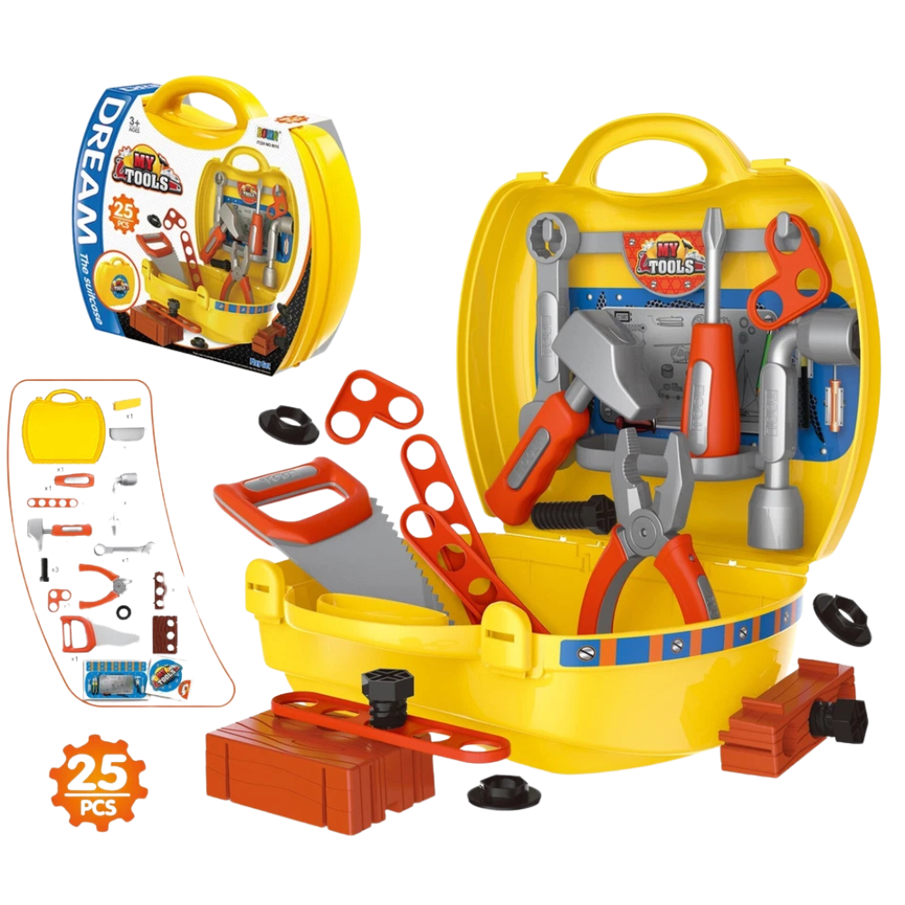 Kids Tool Set Toy Workbench 25 Pcs Pretend Play Hammer Screwdriver Kit with Backpack